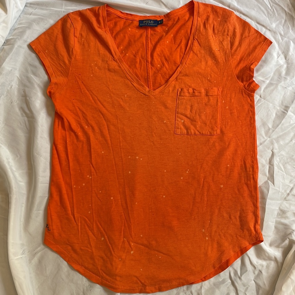 Polo Ralph Lauren Distressed Deep V-Neck Orange T-Shirt - Picture 6 of 13
